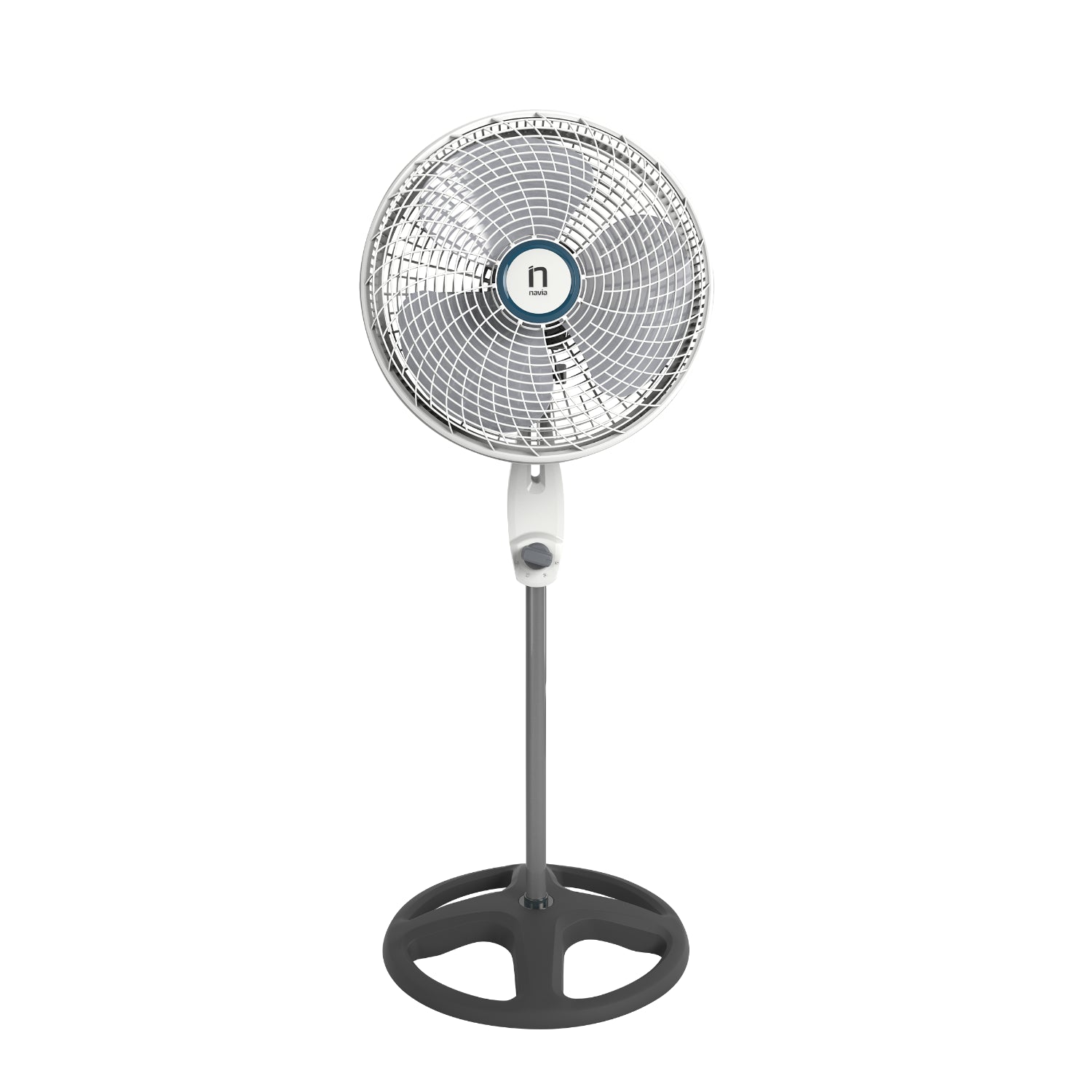 ventilador negro de pie, vista frontal en ambiente interior